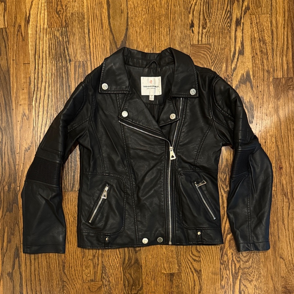 Girls Black Faux Leather Jacket size L